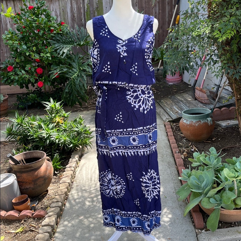 Navy Blue and White Sleeveless Maxi Dress 2 piece skirt and top Size L